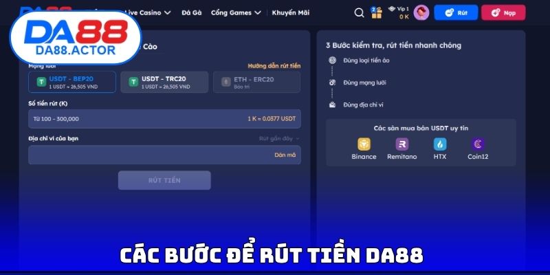 Rút Tiền DA88 - Nhận Thưởng An Toàn Khi Tham Gia Cá cược 2 Các bước để rút tiền DA88